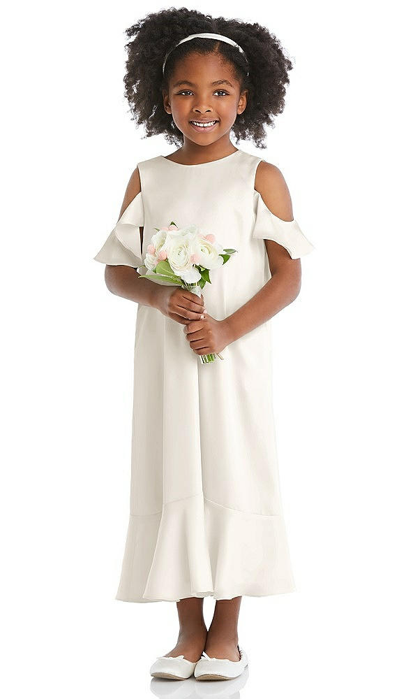 Front View - Ivory Ruffled Cold Shoulder Flower Girl Dress
