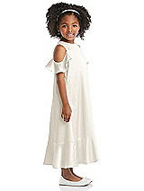 Side View Thumbnail - Ivory Ruffled Cold Shoulder Flower Girl Dress