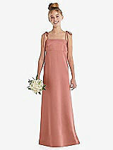 Front View Thumbnail - Desert Rose Tie Shoulder Empire Waist Junior Bridesmaid Dress