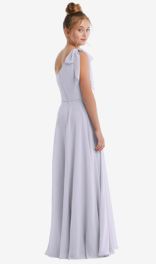 Back View - Silver Dove One-Shoulder Scarf Bow Chiffon Junior Bridesmaid Dress