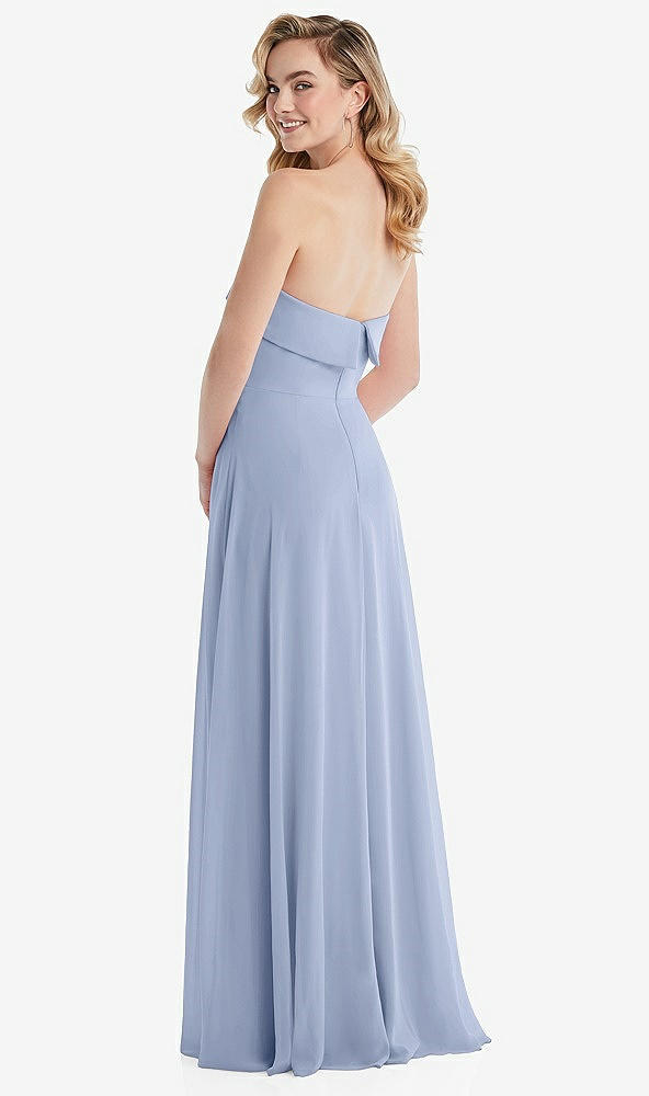 Back View - Sky Blue Cuffed Strapless Maxi Dress with Front Slit