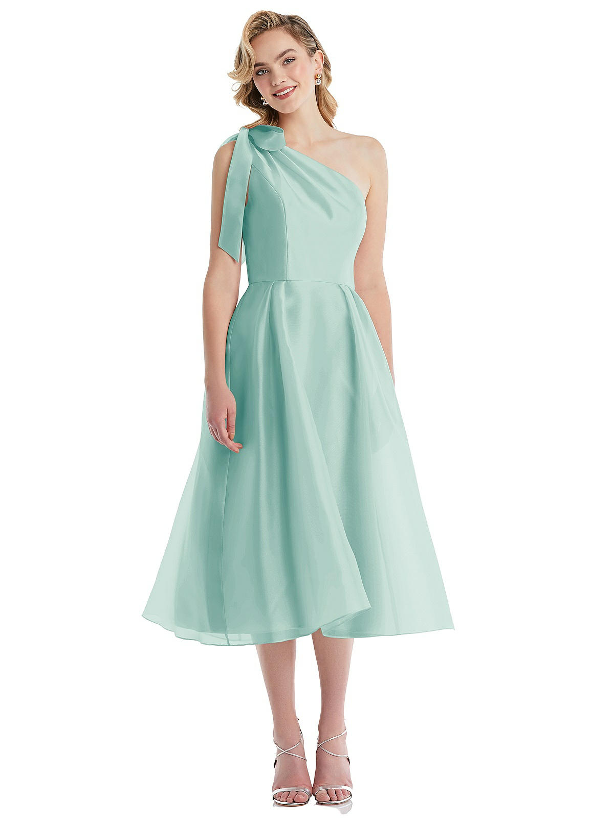 Scarf-tie One-shoulder Organdy Midi Bridesmaid Dress In Coastal | The ...