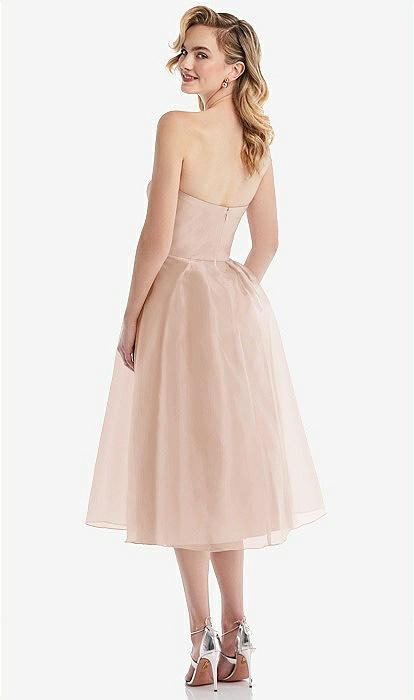 Strapless Pleated Skirt Organdy Midi Dress