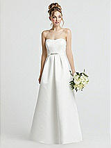 Front View Thumbnail - Off White Sweetheart Strapless Satin Wedding Dress with Beaded Belt