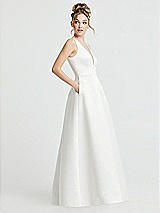 Alt View 2 Thumbnail - Off White Pearl-Trimmed Deep V-Neck Satin Wedding Dress with Pockets