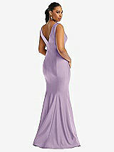 Rear View Thumbnail - Pale Purple Shirred Shoulder Stretch Satin Mermaid Dress with Slight Train