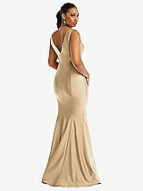 Rear View Thumbnail - Soft Gold Shirred Shoulder Stretch Satin Mermaid Dress with Slight Train