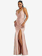 Front View Thumbnail - Toasted Sugar Deep V-Neck Stretch Satin Mermaid Dress with Slight Train