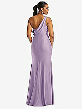 Rear View Thumbnail - Pale Purple One-Shoulder Asymmetrical Cowl Back Stretch Satin Mermaid Dress
