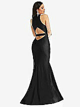 Rear View Thumbnail - Black Plunge Neckline Cutout Low Back Stretch Satin Mermaid Dress