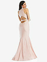 Rear View Thumbnail - Ivory Plunge Neckline Cutout Low Back Stretch Satin Mermaid Dress