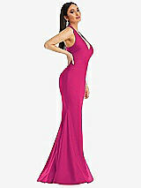 Side View Thumbnail - Think Pink Plunge Neckline Cutout Low Back Stretch Satin Mermaid Dress