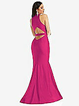 Rear View Thumbnail - Think Pink Plunge Neckline Cutout Low Back Stretch Satin Mermaid Dress