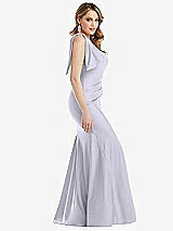 Side View Thumbnail - Silver Dove Cascading Bow One-Shoulder Stretch Satin Mermaid Dress with Slight Train