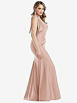 Side View Thumbnail - Toasted Sugar Cascading Bow One-Shoulder Stretch Satin Mermaid Dress with Slight Train