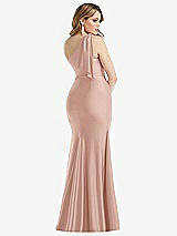 Rear View Thumbnail - Toasted Sugar Cascading Bow One-Shoulder Stretch Satin Mermaid Dress with Slight Train