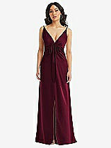 Front View Thumbnail - Cabernet Skinny Strap Plunge Neckline Maxi Dress with Bow Detail