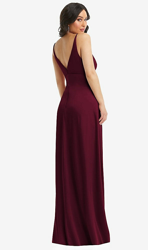 Back View - Cabernet Skinny Strap Plunge Neckline Maxi Dress with Bow Detail