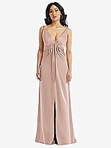 Front View Thumbnail - Toasted Sugar Skinny Strap Plunge Neckline Maxi Dress with Bow Detail