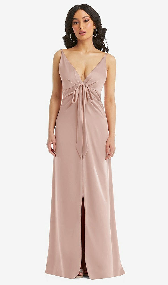 Front View - Toasted Sugar Skinny Strap Plunge Neckline Maxi Dress with Bow Detail