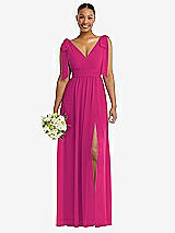 Alt View 1 Thumbnail - Think Pink Plunge Neckline Bow Shoulder Empire Waist Chiffon Maxi Dress