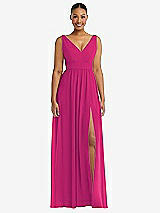 Alt View 2 Thumbnail - Think Pink Plunge Neckline Bow Shoulder Empire Waist Chiffon Maxi Dress