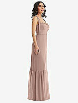 Side View Thumbnail - Bliss Tie-Shoulder Bustier Bodice Ruffle-Hem Maxi Dress