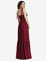 Rear View Thumbnail - Burgundy Tie-Shoulder Bustier Bodice Ruffle-Hem Maxi Dress