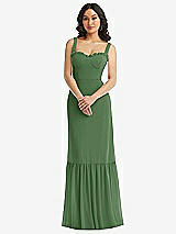 Alt View 1 Thumbnail - Vineyard Green Tie-Shoulder Bustier Bodice Ruffle-Hem Maxi Dress