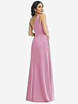 Rear View Thumbnail - Powder Pink One-Shoulder High Low Maxi Dress with Pockets