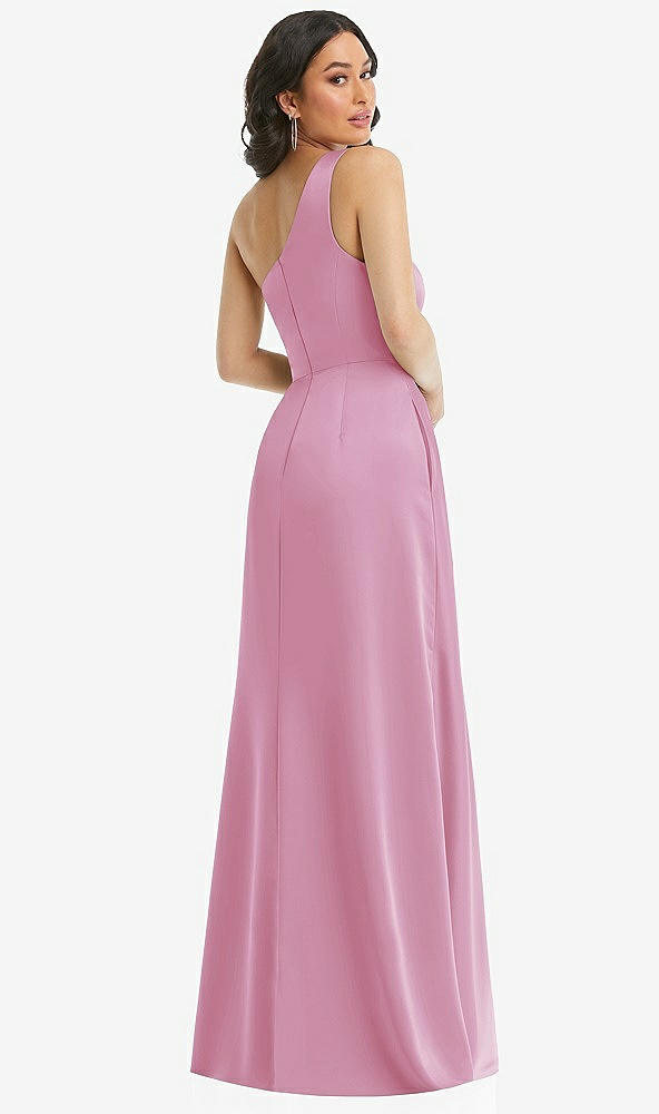 Back View - Powder Pink One-Shoulder High Low Maxi Dress with Pockets