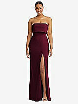 Alt View 1 Thumbnail - Cabernet Strapless Overlay Bodice Crepe Maxi Dress with Front Slit