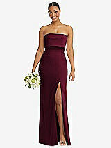 Front View Thumbnail - Cabernet Strapless Overlay Bodice Crepe Maxi Dress with Front Slit
