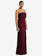 Side View Thumbnail - Cabernet Strapless Overlay Bodice Crepe Maxi Dress with Front Slit