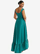 Rear View Thumbnail - Jade Cap Sleeve Deep Ruffle Hem Satin High Low Dress with Pockets