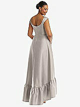 Rear View Thumbnail - Taupe Cap Sleeve Deep Ruffle Hem Satin High Low Dress with Pockets
