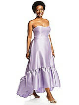 Alt View 2 Thumbnail - French Blue Strapless Deep Ruffle Hem Satin High Low Dress with Pockets