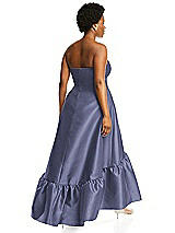 Alt View 3 Thumbnail - French Blue Strapless Deep Ruffle Hem Satin High Low Dress with Pockets