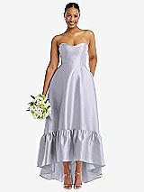 Front View Thumbnail - Silver Dove Strapless Deep Ruffle Hem Satin High Low Dress with Pockets