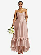 Front View Thumbnail - Toasted Sugar Strapless Deep Ruffle Hem Satin High Low Dress with Pockets