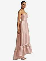 Side View Thumbnail - Toasted Sugar Strapless Deep Ruffle Hem Satin High Low Dress with Pockets