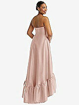 Rear View Thumbnail - Toasted Sugar Strapless Deep Ruffle Hem Satin High Low Dress with Pockets