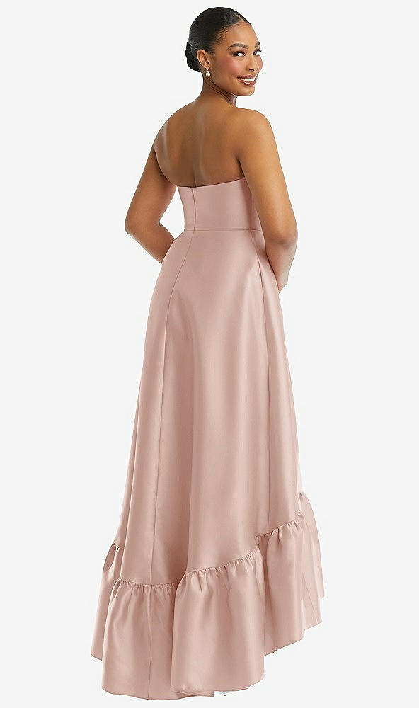 Back View - Toasted Sugar Strapless Deep Ruffle Hem Satin High Low Dress with Pockets