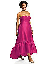 Alt View 2 Thumbnail - Think Pink Strapless Deep Ruffle Hem Satin High Low Dress with Pockets