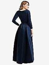 Rear View Thumbnail - Midnight Navy & Midnight Navy Long Sleeve Wrap Dress with High Low Full Skirt and Pockets