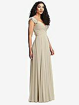 Side View Thumbnail - Champagne Shirred Cross Bodice Lace Up Open-Back Maxi Dress with Flutter Sleeves
