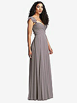 Side View Thumbnail - Cashmere Gray Shirred Cross Bodice Lace Up Open-Back Maxi Dress with Flutter Sleeves