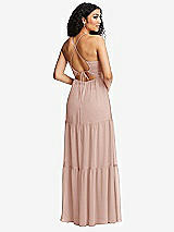 Rear View Thumbnail - Toasted Sugar Drawstring Bodice Gathered Tie Open-Back Maxi Dress with Tiered Skirt