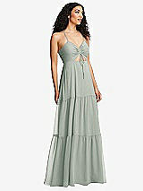 Alt View 1 Thumbnail - Willow Green Drawstring Bodice Gathered Tie Open-Back Maxi Dress with Tiered Skirt