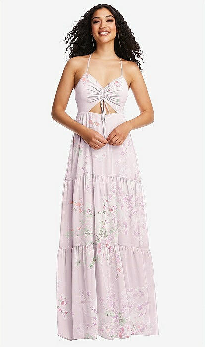 Drawstring Bodice Gathered Tie Open-back Maxi Bridesmaid Dress